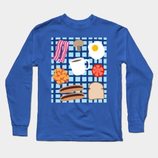 Fried Breakfast on Blue Check Long Sleeve T-Shirt